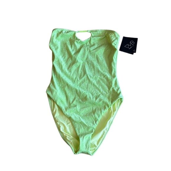 NWT VYB Honeydew Green Shimmer Nellie one piece Bandeau Swimsuit Small - Picture 4 of 9
